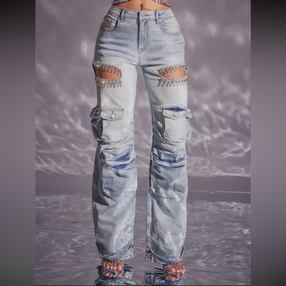Rhinestone Cargo Jeans
